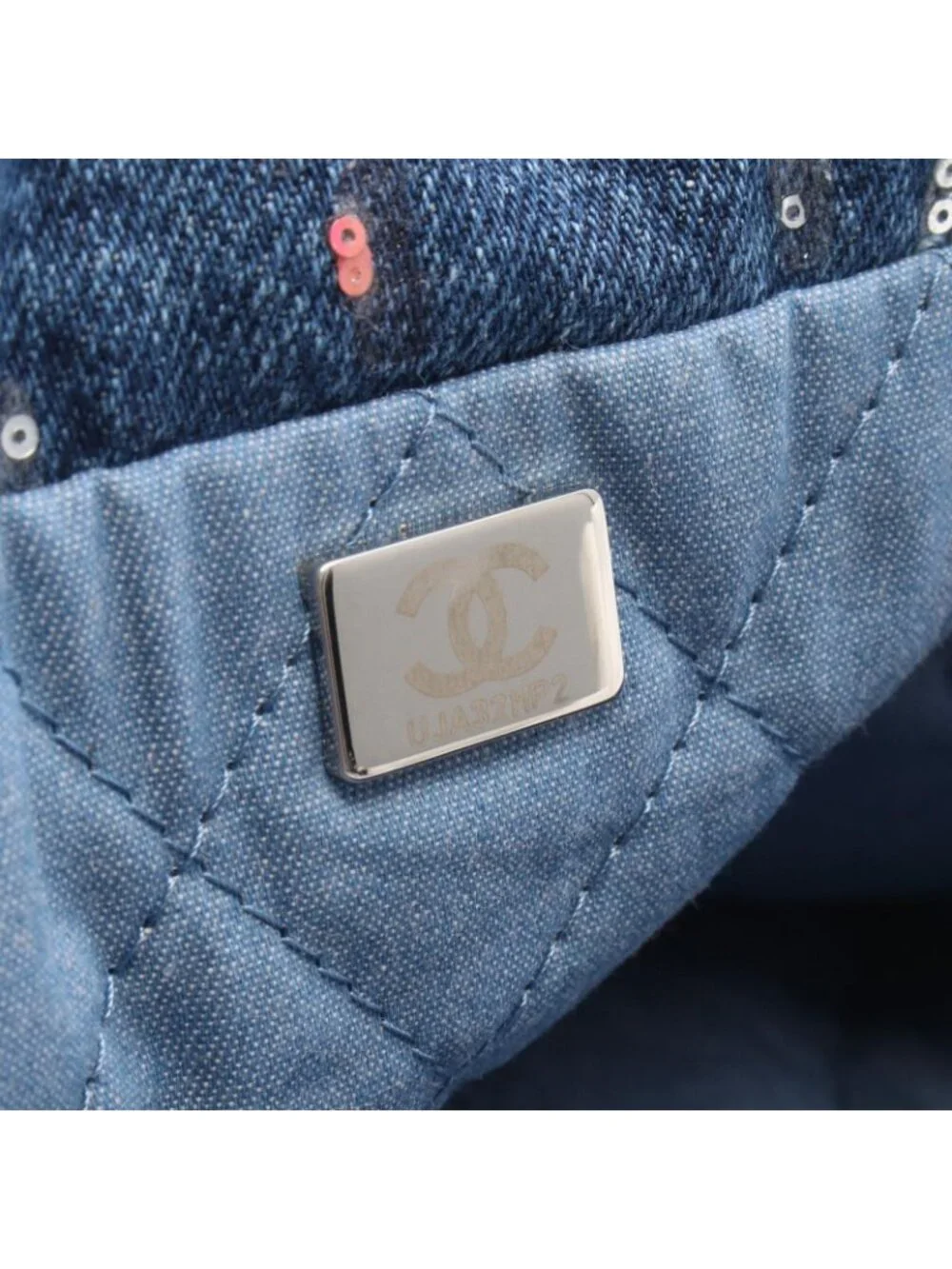 Chanel Shoulder Bag Quilted 22 Large Sequin Blue Denim Chain Backpack